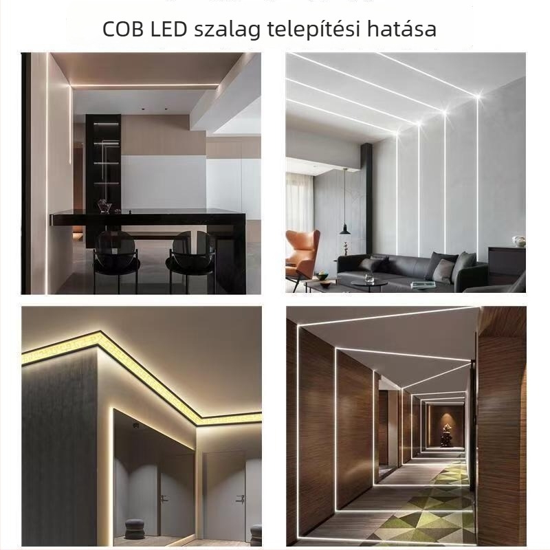 COB LED szalag 12V/24V, ultra vékony, rugalmas fénycsík, fényfoltok nélkül, 320 LED, 8 mm széles, 10 W, nem dimmelhető, gardróbszekrényekhez
