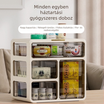 Otthoni gyógyszer-tároló doboz, többfiókos, asztali kivitel
