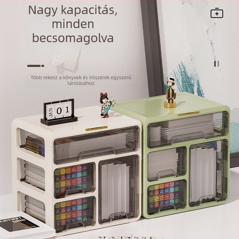 Otthoni gyógyszer-tároló doboz, többfiókos, asztali kivitel
