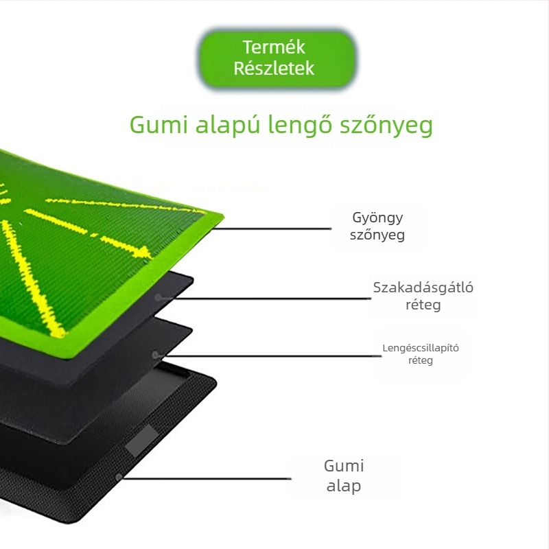 Golf ütő edző matrac pályaszerű mintával és paillettes díszítéssel