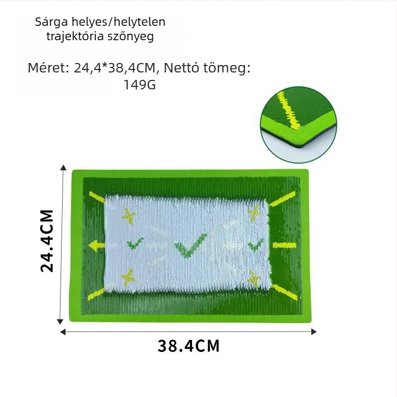 Golf ütő edző matrac pályaszerű mintával és paillettes díszítéssel