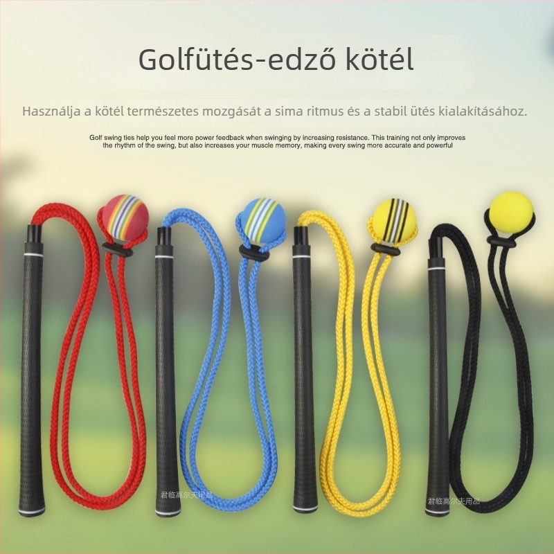 Golf swing edzőhúr, puha golyófejjel és elasztikus kötéssel az izommemória és a testtartás fejlesztéséhez