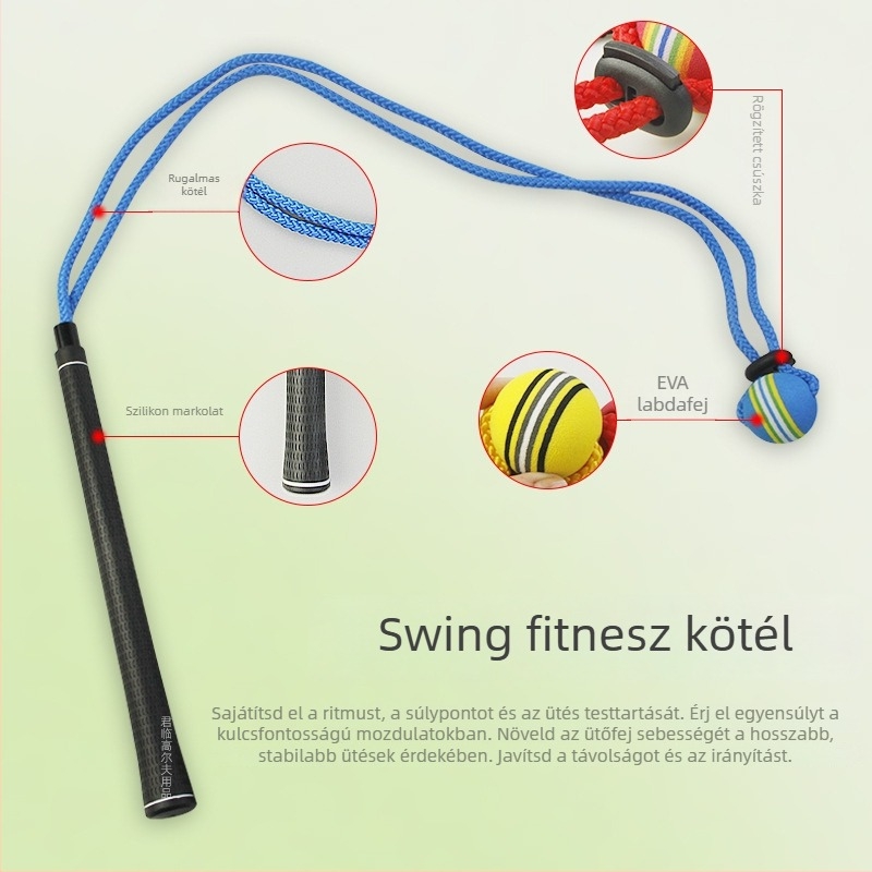Golf swing edzőhúr, puha golyófejjel és elasztikus kötéssel az izommemória és a testtartás fejlesztéséhez