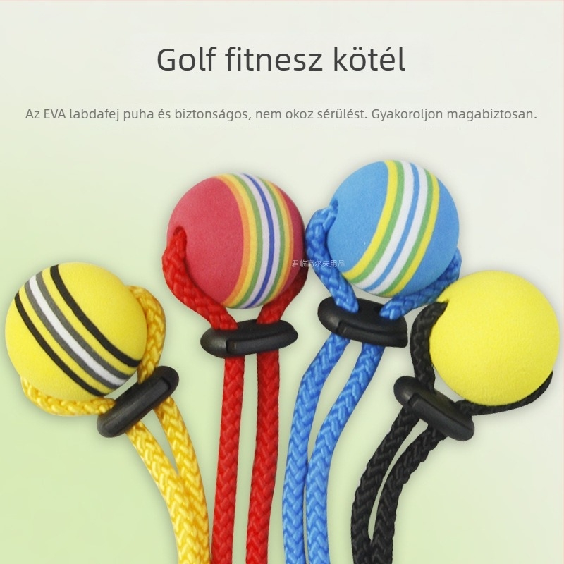 Golf swing edzőhúr, puha golyófejjel és elasztikus kötéssel az izommemória és a testtartás fejlesztéséhez