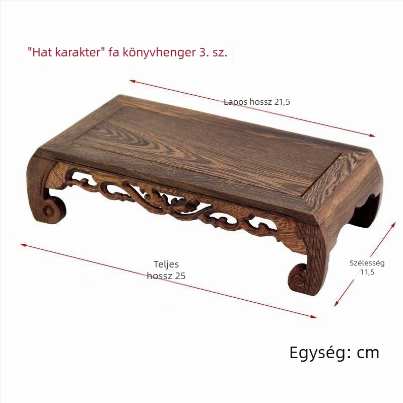 Fából készült Buddha szobor téglalap alakú alapzattal és kő talppal; bonsaihoz vagy vázához dekorációként