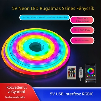 5V neon LED szalag készlet – kültéri vízálló, lágy fény szemvédő, zenei vezérlés, hossz 5 m