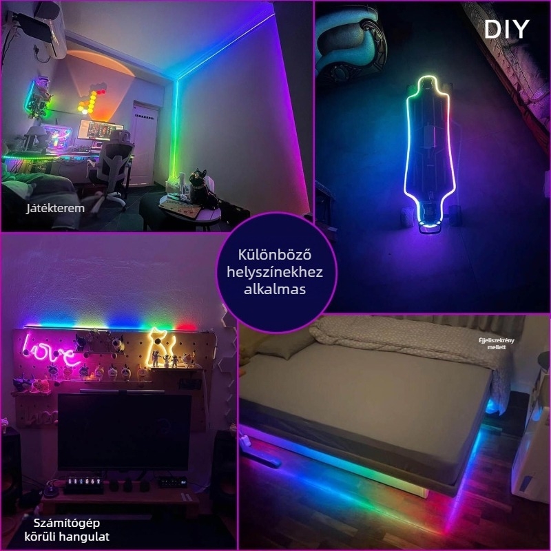 5V neon LED szalag készlet – kültéri vízálló, lágy fény szemvédő, zenei vezérlés, hossz 5 m