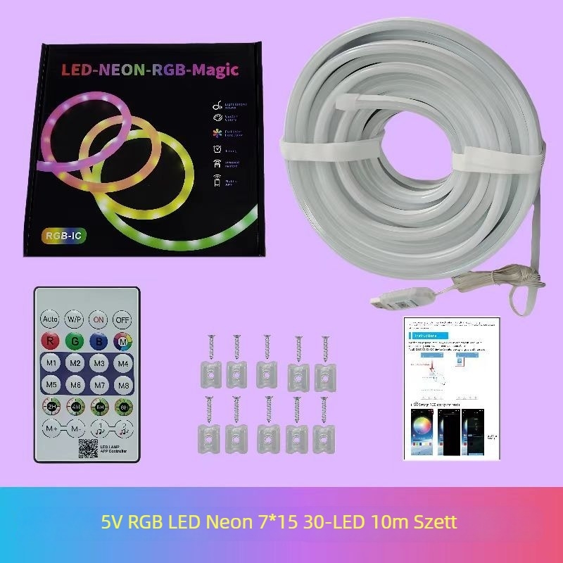 5V neon LED szalag készlet – kültéri vízálló, lágy fény szemvédő, zenei vezérlés, hossz 5 m