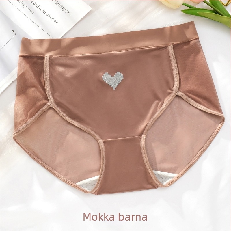 Női háromszög alakú fehérnemű satin és háló panellel, szív mintával, lélegző, egy méret