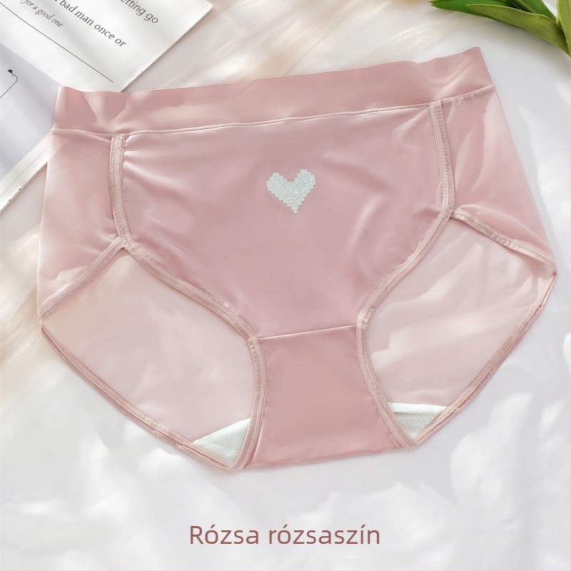 Női háromszög alakú fehérnemű satin és háló panellel, szív mintával, lélegző, egy méret