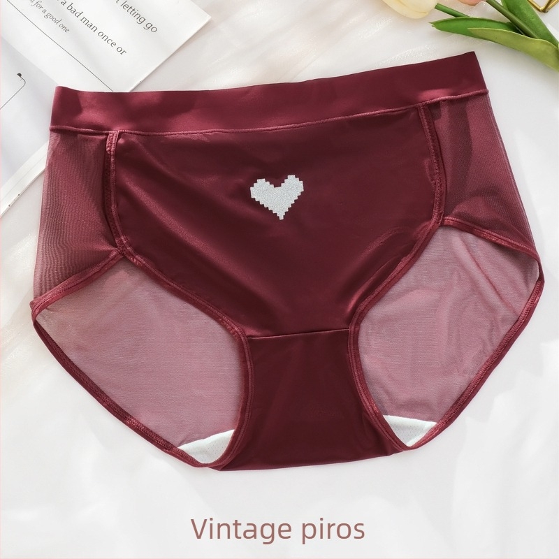 Női háromszög alakú fehérnemű satin és háló panellel, szív mintával, lélegző, egy méret