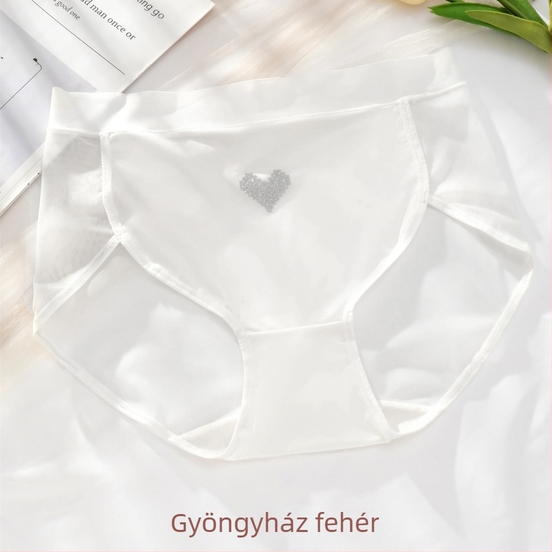 Női háromszög alakú fehérnemű satin és háló panellel, szív mintával, lélegző, egy méret