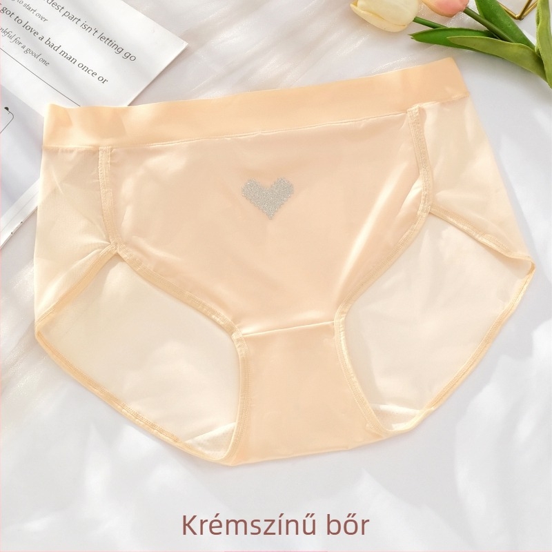 Női háromszög alakú fehérnemű satin és háló panellel, szív mintával, lélegző, egy méret