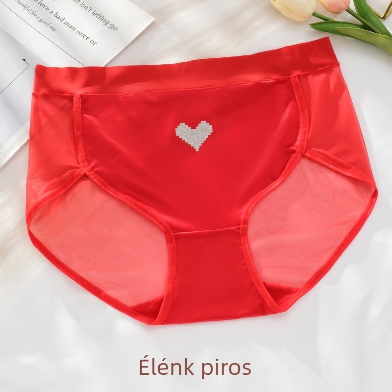 Női háromszög alakú fehérnemű satin és háló panellel, szív mintával, lélegző, egy méret