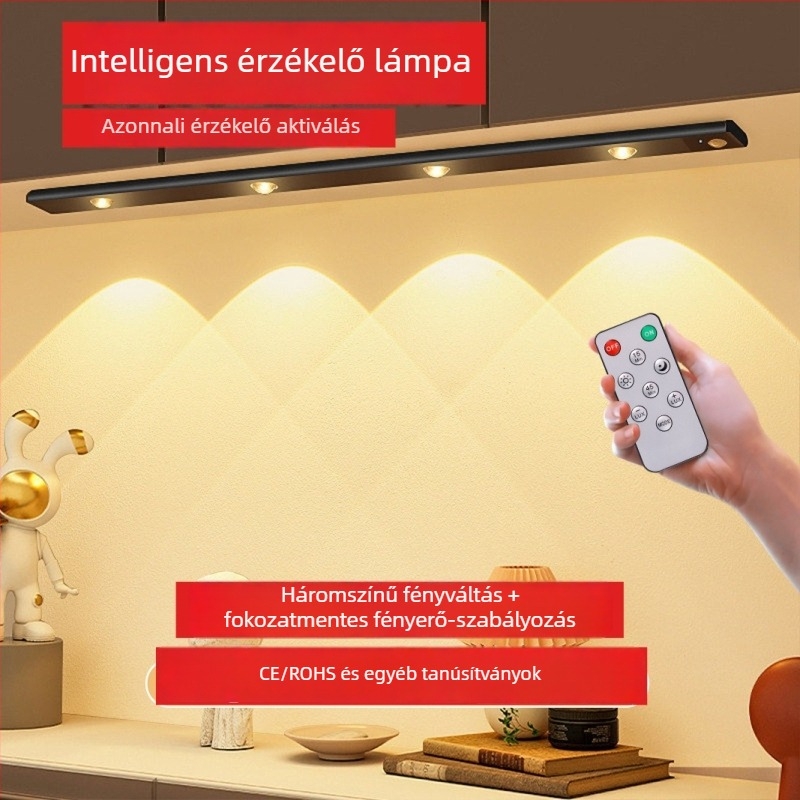 LED intelligens mozgásérzékelős világítás borospincehez és gardróbhoz, hangulatvilágítás, újratölthető szekrényvilágító szalag