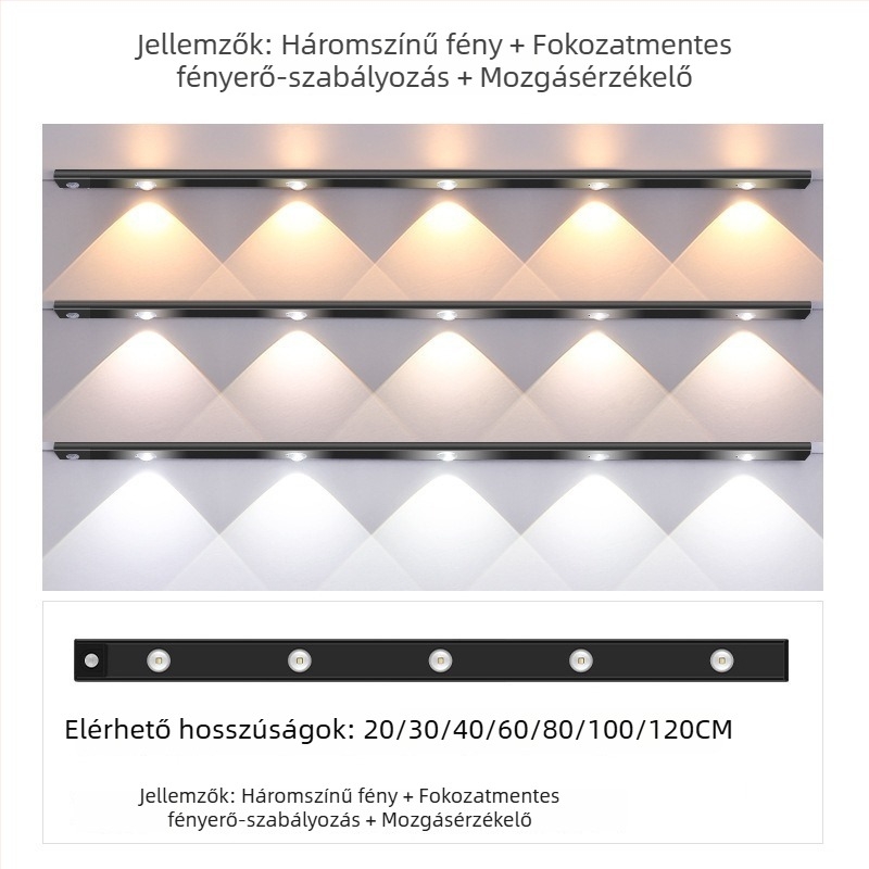 LED intelligens mozgásérzékelős világítás borospincehez és gardróbhoz, hangulatvilágítás, újratölthető szekrényvilágító szalag