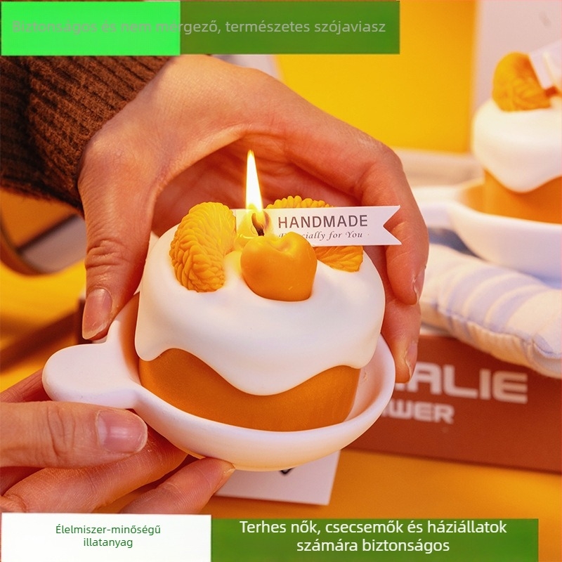 Narancs illatú torta alakú aromaterápiás gyertya, hálószobai dekoráció, ajándék