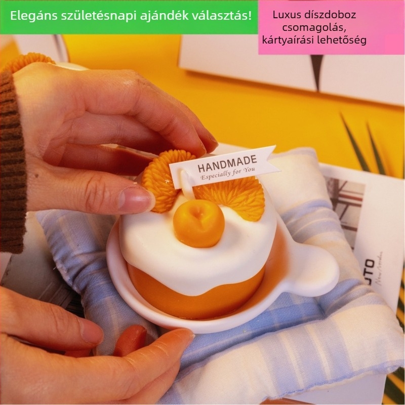 Narancs illatú torta alakú aromaterápiás gyertya, hálószobai dekoráció, ajándék