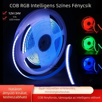 RGB COB LED-szalag, 576 LED-del, 12V/24V, távirányító, színváltó hangulatvilágítás bárhoz