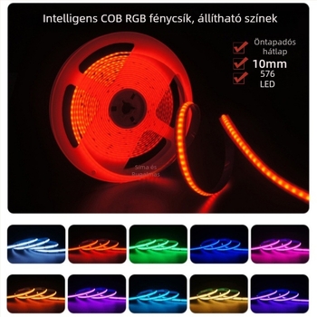 RGB COB LED-szalag, 576 LED-del, 12V/24V, távirányító, színváltó hangulatvilágítás bárhoz