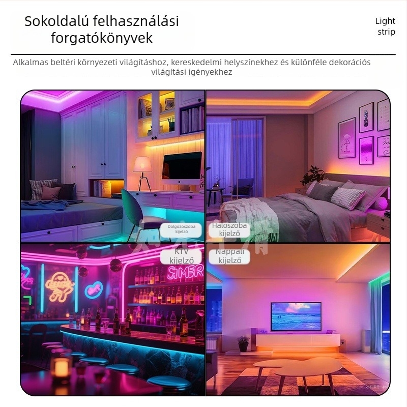 RGB COB LED-szalag, 576 LED-del, 12V/24V, távirányító, színváltó hangulatvilágítás bárhoz