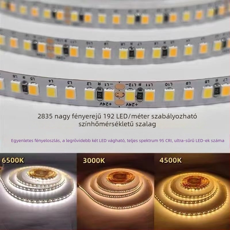 24V-os alacsony feszültségű LED-szalag dupla színhővel (2835) hálószoba, nappali mennyezet és gardrób számára – meleg hangulatvilágítás