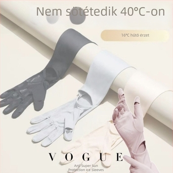 Női hosszú nyári napvédő kesztyűk ice silk anyagból, csúszásmentes érintőképernyővel, kültéri kerékpározáshoz