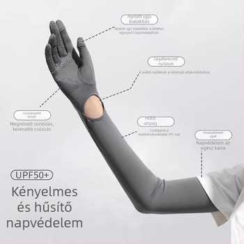 Női hosszú nyári napvédő kesztyűk ice silk anyagból, csúszásmentes érintőképernyővel, kültéri kerékpározáshoz