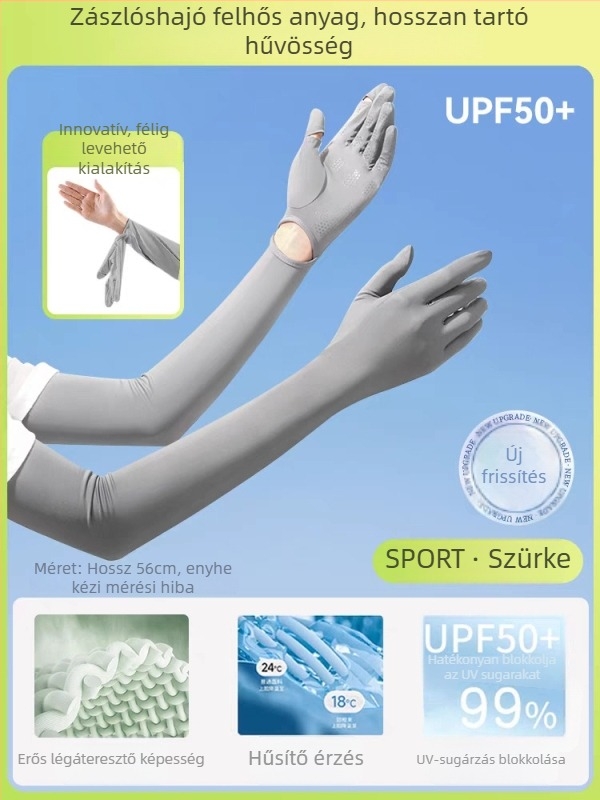 Női hosszú nyári napvédő kesztyűk ice silk anyagból, csúszásmentes érintőképernyővel, kültéri kerékpározáshoz