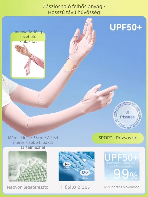 Női hosszú nyári napvédő kesztyűk ice silk anyagból, csúszásmentes érintőképernyővel, kültéri kerékpározáshoz