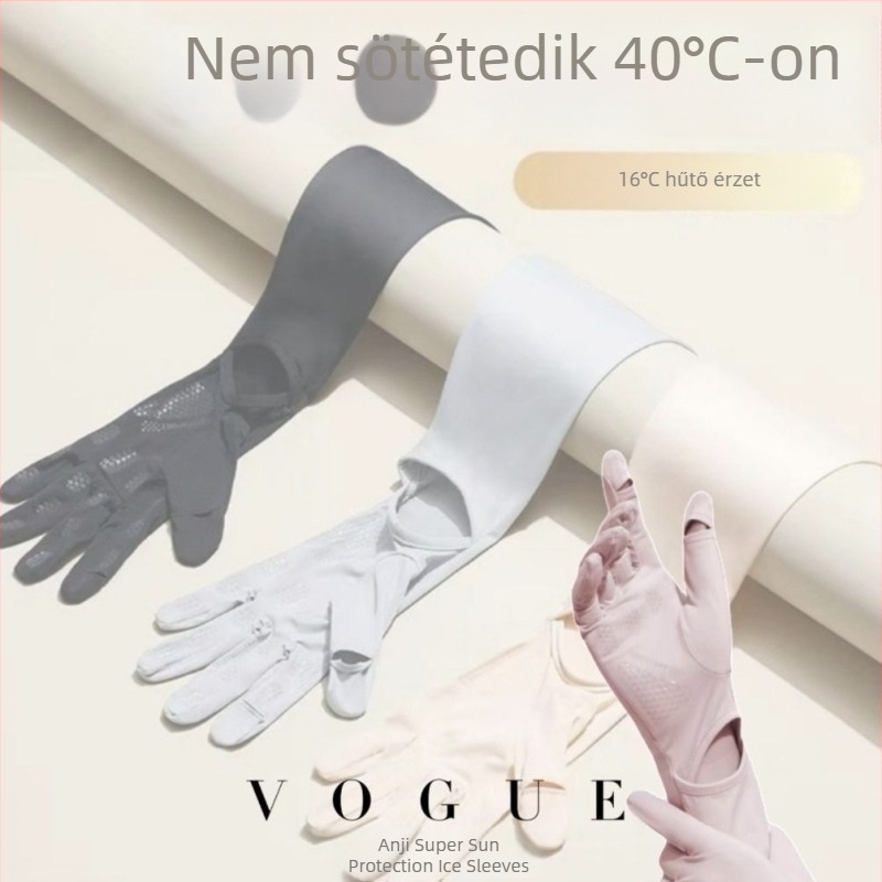 Női hosszú nyári napvédő kesztyűk ice silk anyagból, csúszásmentes érintőképernyővel, kültéri kerékpározáshoz