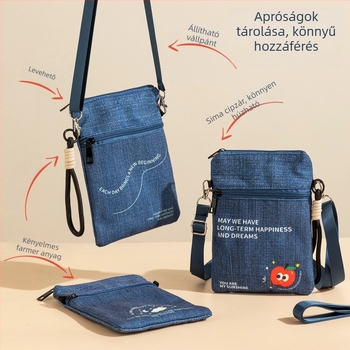 Keresztpántos denim dokumentumtároló utazáshoz – útlevél, jegyek, személyi igazolvány, kártyák és telefon