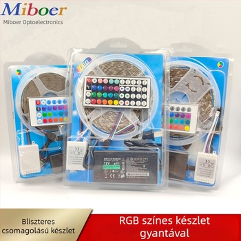 RGB LED-szalag 60 LED-del, 12V, színváltó, fényerő-szabályozás, vízálló, televíziós háttérvilágítás készlet, bliszter csomagolásban