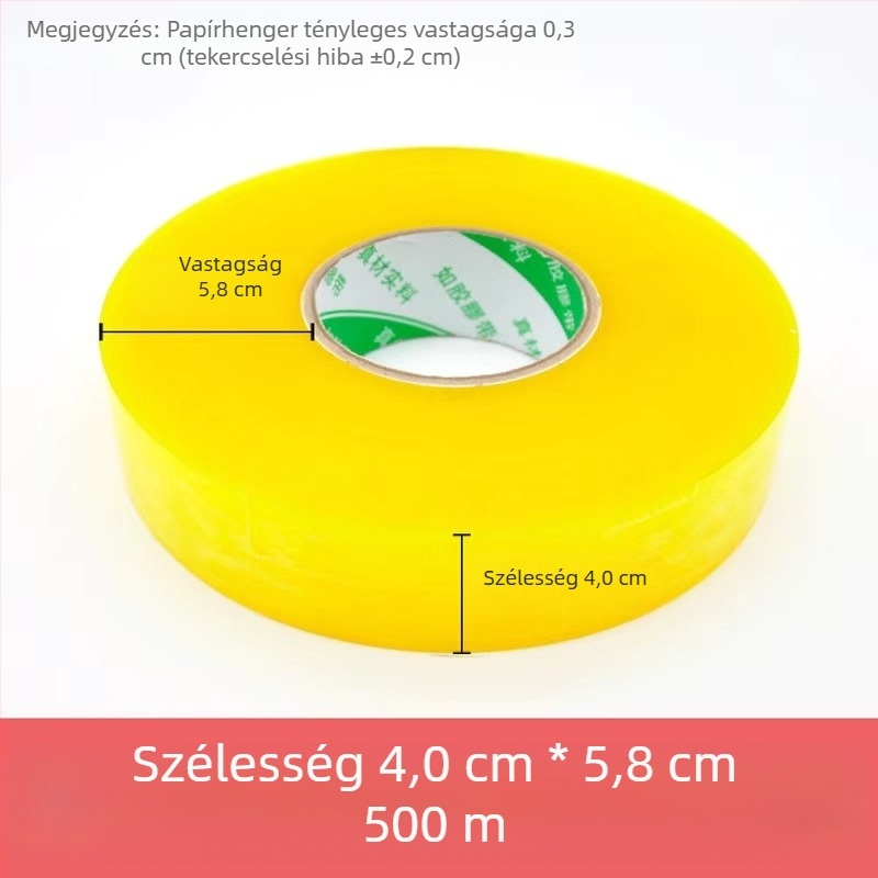 Átlátszó csomagoló szalag, 500 m, nagy tekercs, sárga, zárásra és csomagolásra, háztartási használat