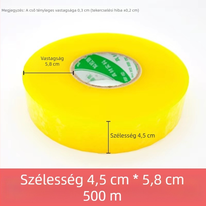 Átlátszó csomagoló szalag, 500 m, nagy tekercs, sárga, zárásra és csomagolásra, háztartási használat