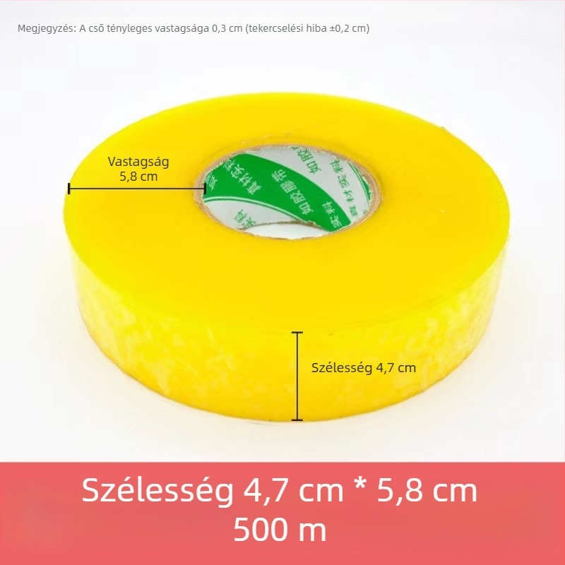 Átlátszó csomagoló szalag, 500 m, nagy tekercs, sárga, zárásra és csomagolásra, háztartási használat