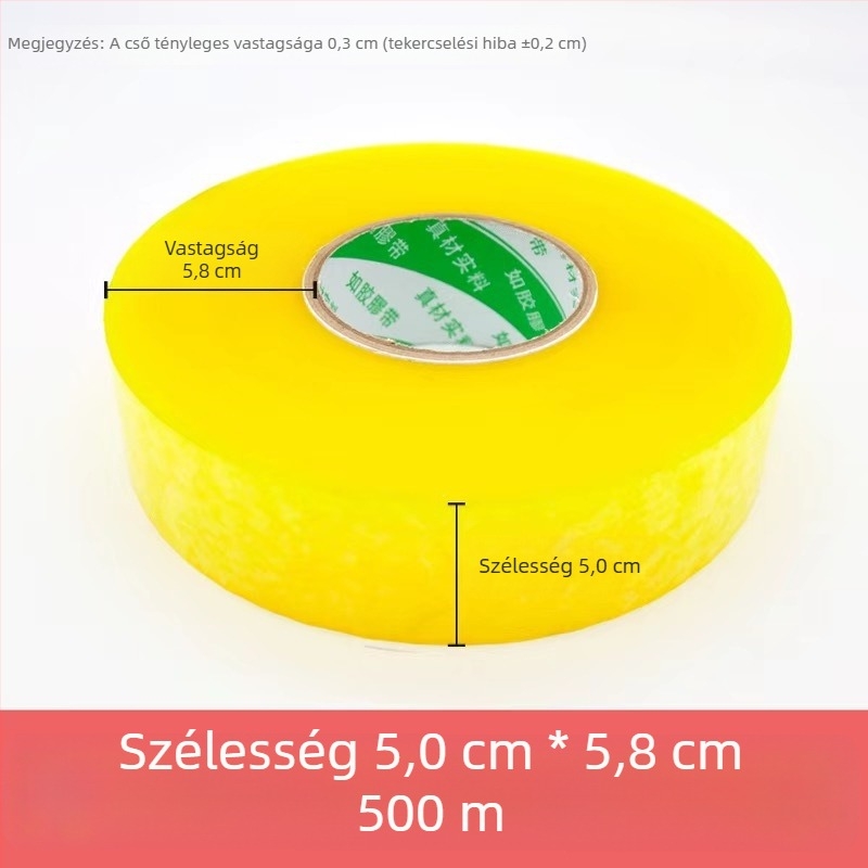 Átlátszó csomagoló szalag, 500 m, nagy tekercs, sárga, zárásra és csomagolásra, háztartási használat