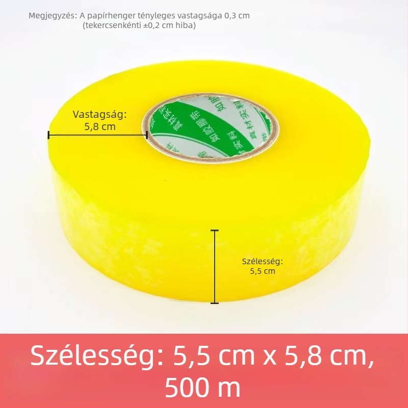 Átlátszó csomagoló szalag, 500 m, nagy tekercs, sárga, zárásra és csomagolásra, háztartási használat