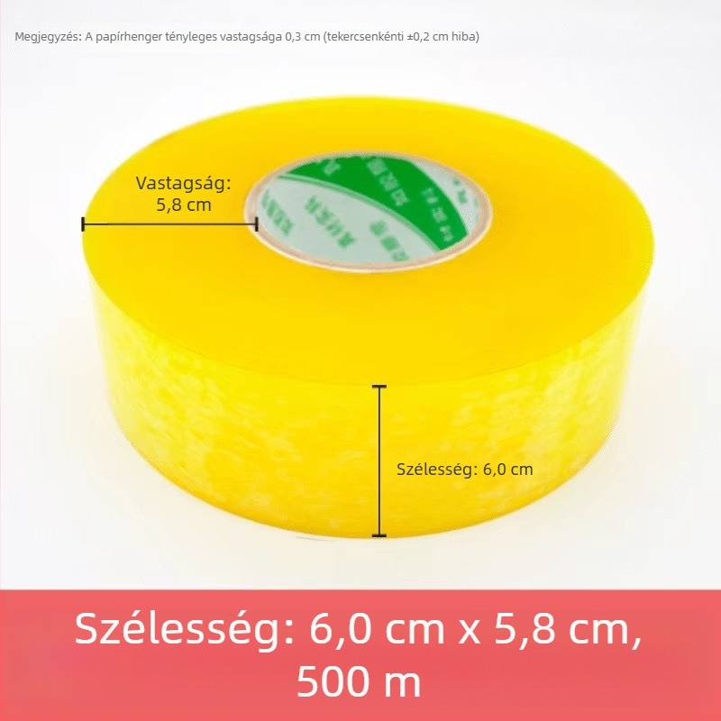Átlátszó csomagoló szalag, 500 m, nagy tekercs, sárga, zárásra és csomagolásra, háztartási használat