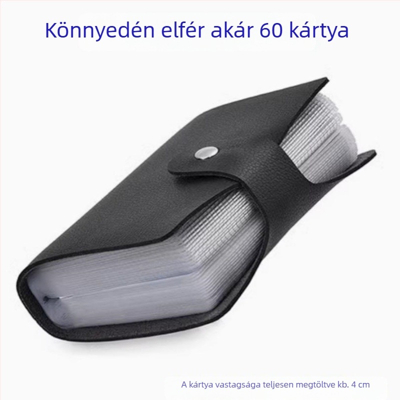 Koreai stílusú kártyatartó, uniszex, több kártyatartó rekesz, minimalistikus kialakítás, nagy kapacitás, 60 kártyahely, demagnetizáció elleni védelem