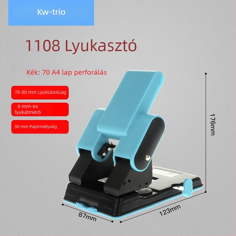 Kézi, masszív lyukasztó készülék kötetek kötéséhez, kör alakú lyukak, 2 lyuk