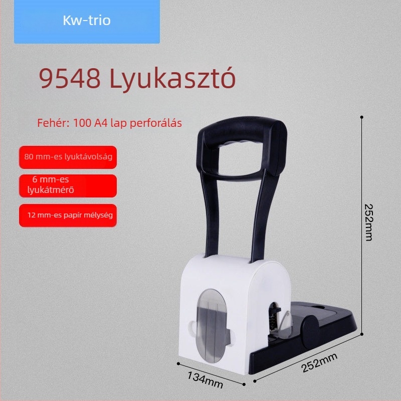 Kézi, masszív lyukasztó készülék kötetek kötéséhez, kör alakú lyukak, 2 lyuk