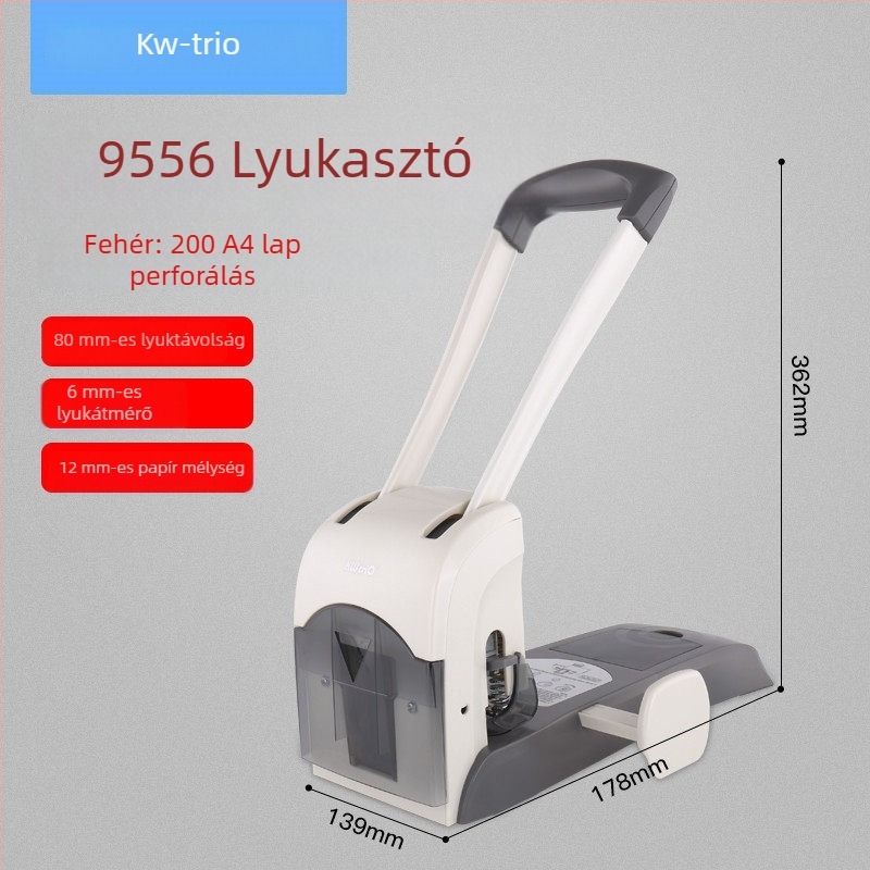 Kézi, masszív lyukasztó készülék kötetek kötéséhez, kör alakú lyukak, 2 lyuk