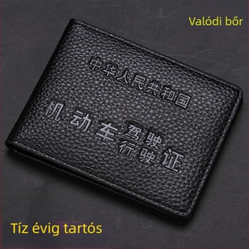 Valódi bőr jogosítvány-tartó – kettős funkció, kártyatartó és jegyzetfüzet, nagy kapacitású dokumentumtároló