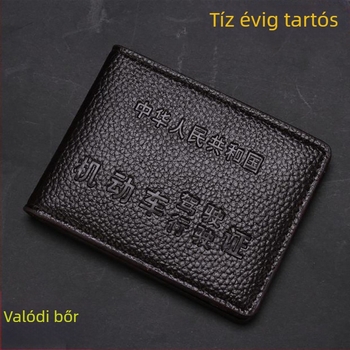 Valódi bőr jogosítvány-tartó – kettős funkció, kártyatartó és jegyzetfüzet, nagy kapacitású dokumentumtároló