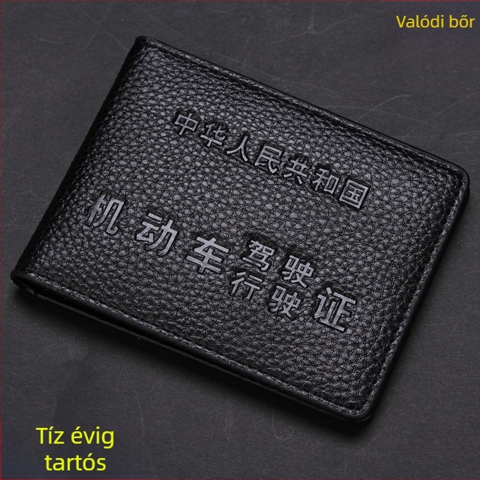 Valódi bőr jogosítvány-tartó – kettős funkció, kártyatartó és jegyzetfüzet, nagy kapacitású dokumentumtároló