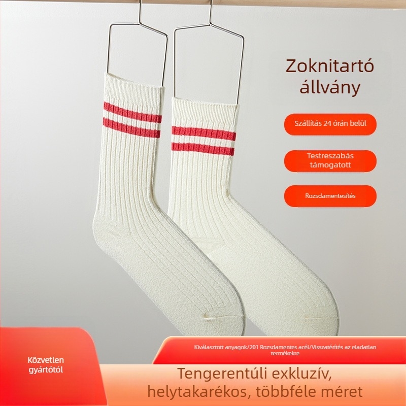 Rozsdamentes acél zoknirögzítő – kijelző és szárító polc, többfunkciós zokitároló
