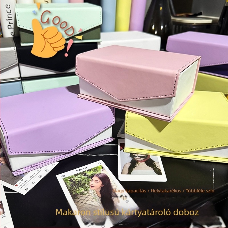 Macaron-stílusú egyszínű kártyatartó doboz fedéllel, 3 kártya tárolására, nagy kapacitás