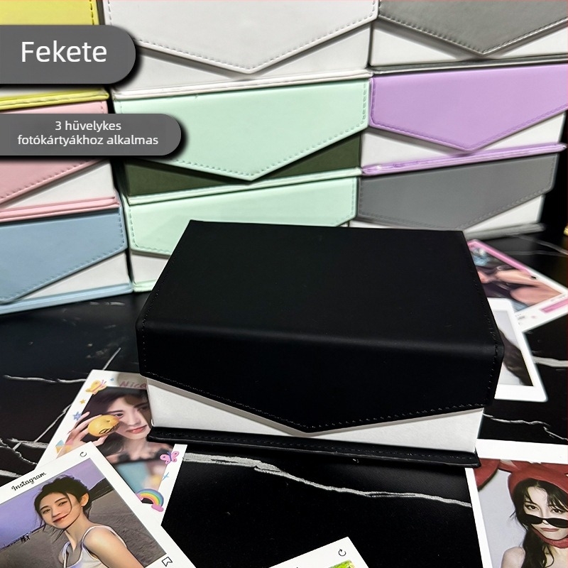 Macaron-stílusú egyszínű kártyatartó doboz fedéllel, 3 kártya tárolására, nagy kapacitás