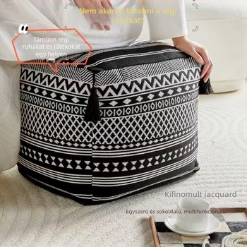 Textil tároló puff négyzet alakú, 42×42×33 cm, 35 L, levehető fedéllel, többfunkciós